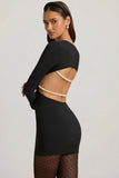 Pearl Detail Cut Out Mini Dress in Black