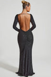 Embellished Open Back Gown in Black
