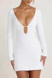 Cut Out Long Sleeve Mini Dress in White