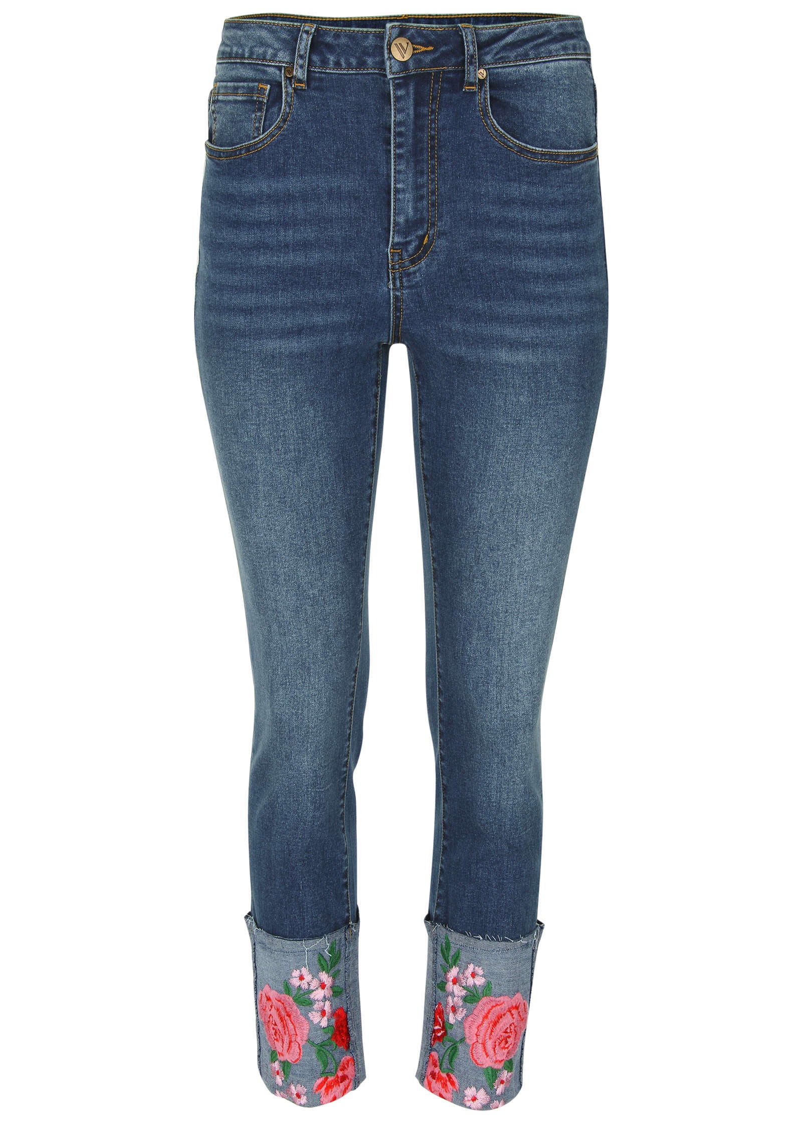 Embroidered Crop Jean Medium Wash
