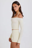 Soft Jersey Off Shoulder Halterneck Longline Top in Cream