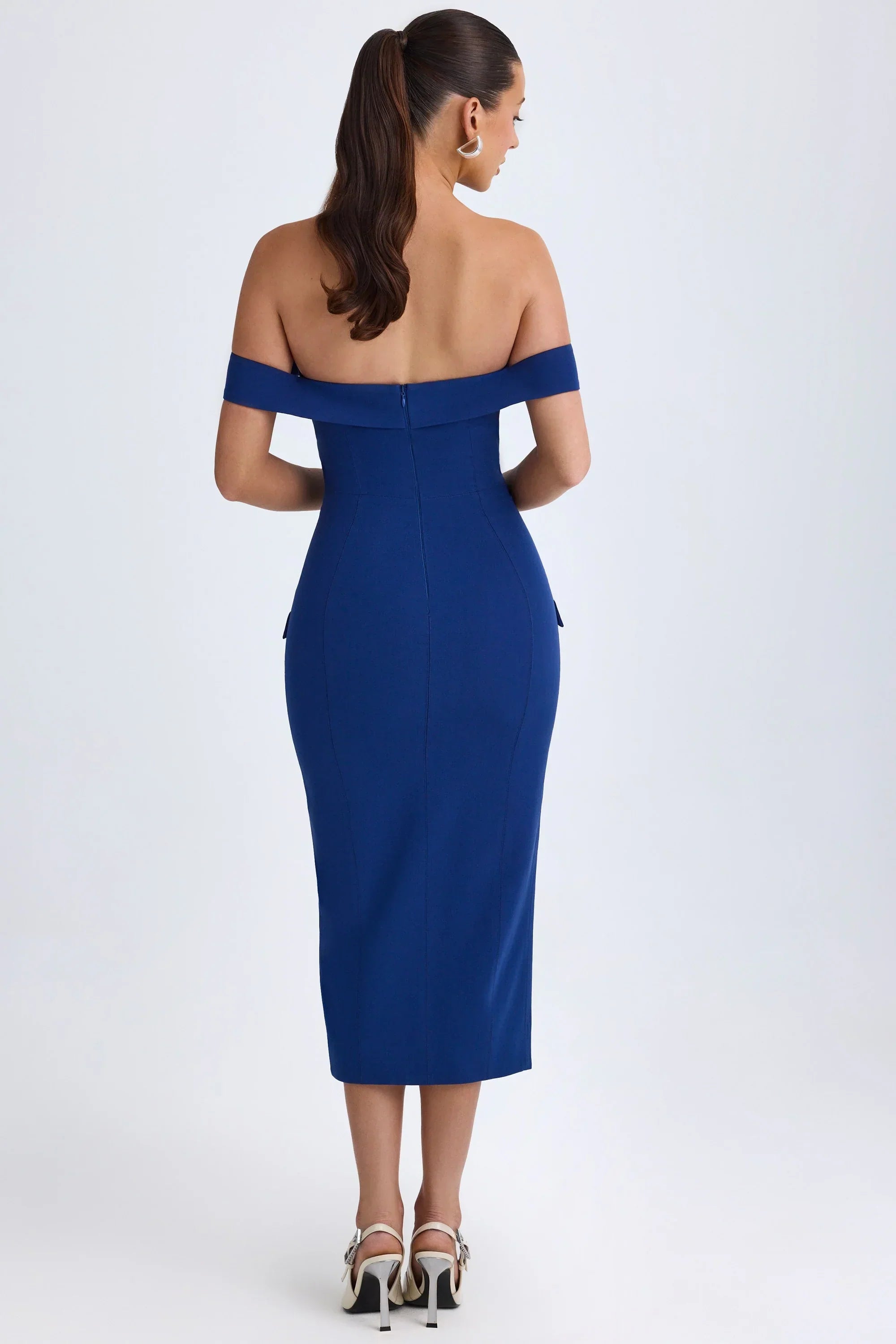 Off Shoulder Midaxi Dress in True Navy