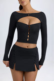 Modal Button Detail Low Rise Mini Skirt in Black