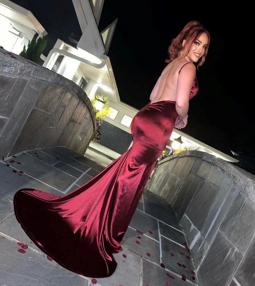 Touch of Glamour Satin Gown with Side Slit Wine