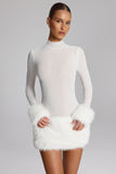 Faux Fur Trim Turtleneck Mini Dress in White