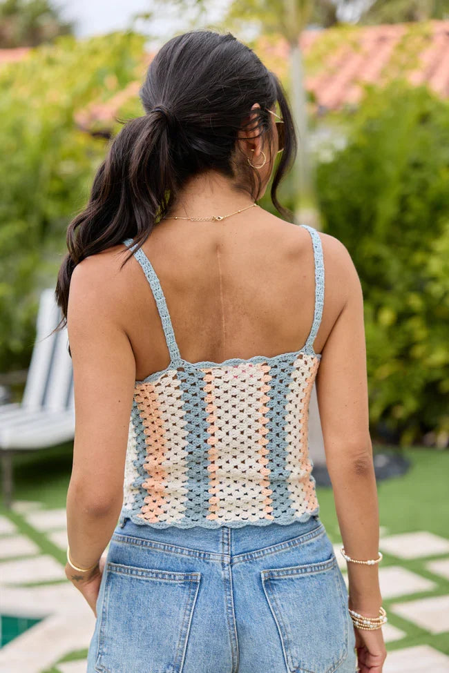 Hadleigh Crochet Green And Orange Stripe Tank