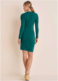 Ruched Long Sleeve Mini Teal Green