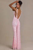 Embellished Open Back Maxi Dress in Baby Pink