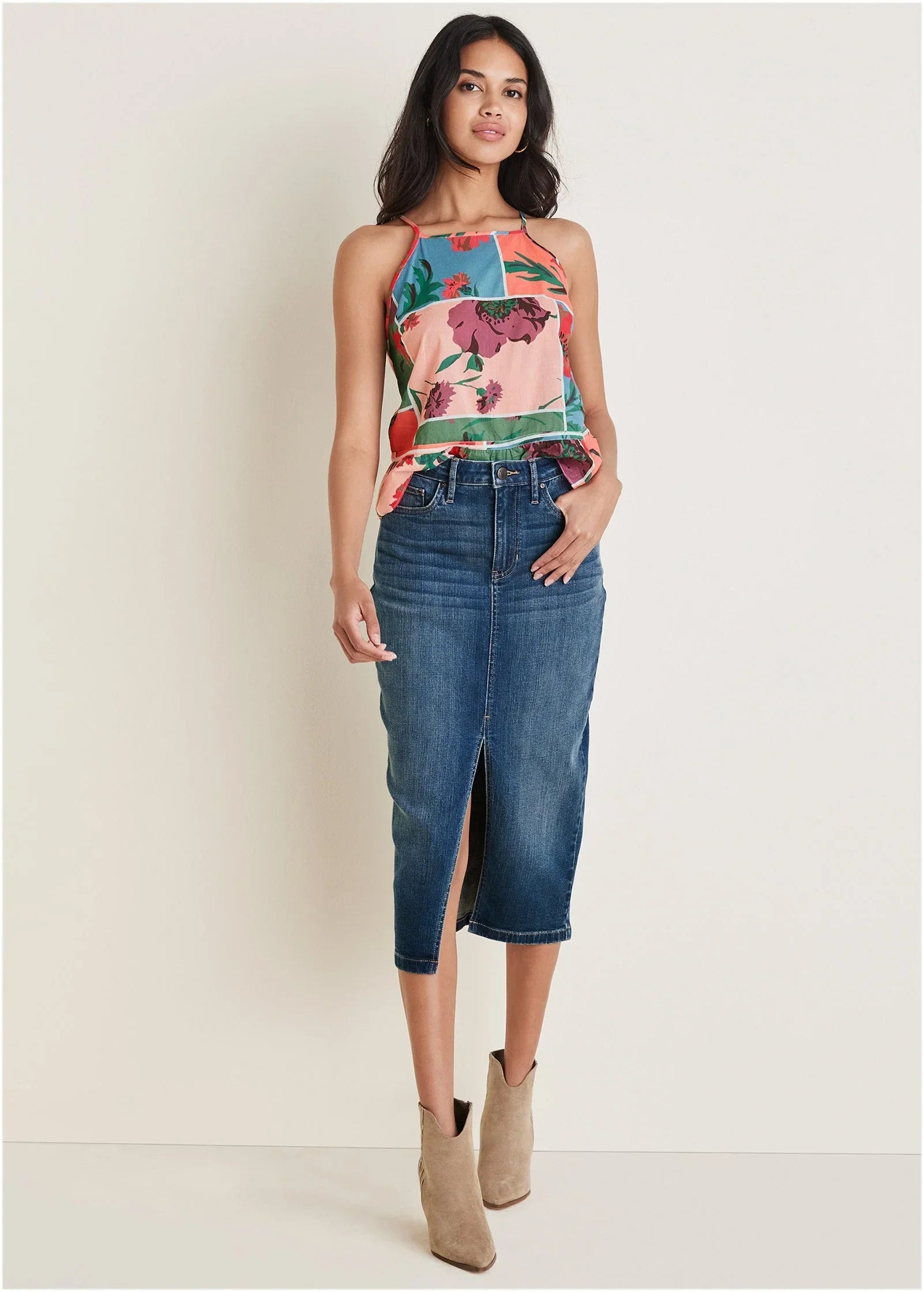 Denim Midi Skirt Medium Wash