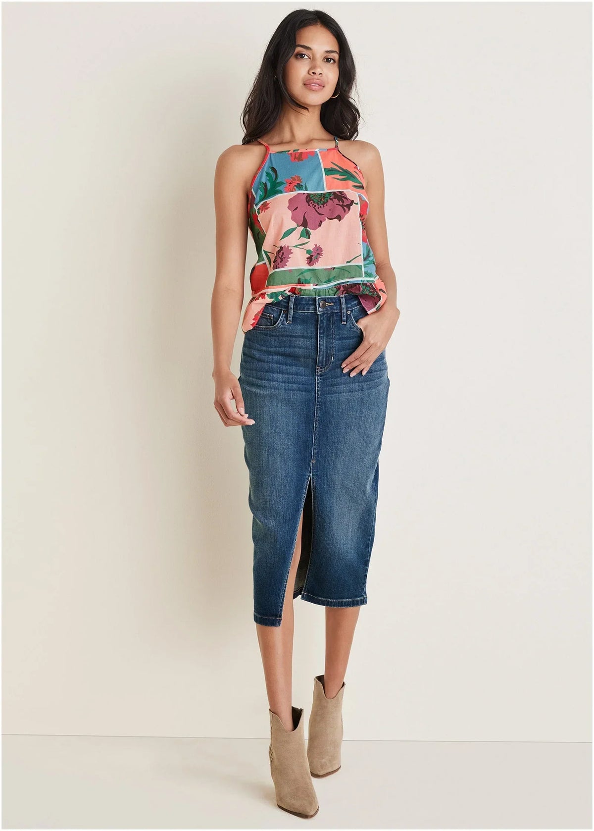 Denim Midi Skirt Medium Wash