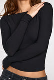 Ribbed Modal Ruched Long Sleeve Top in Black