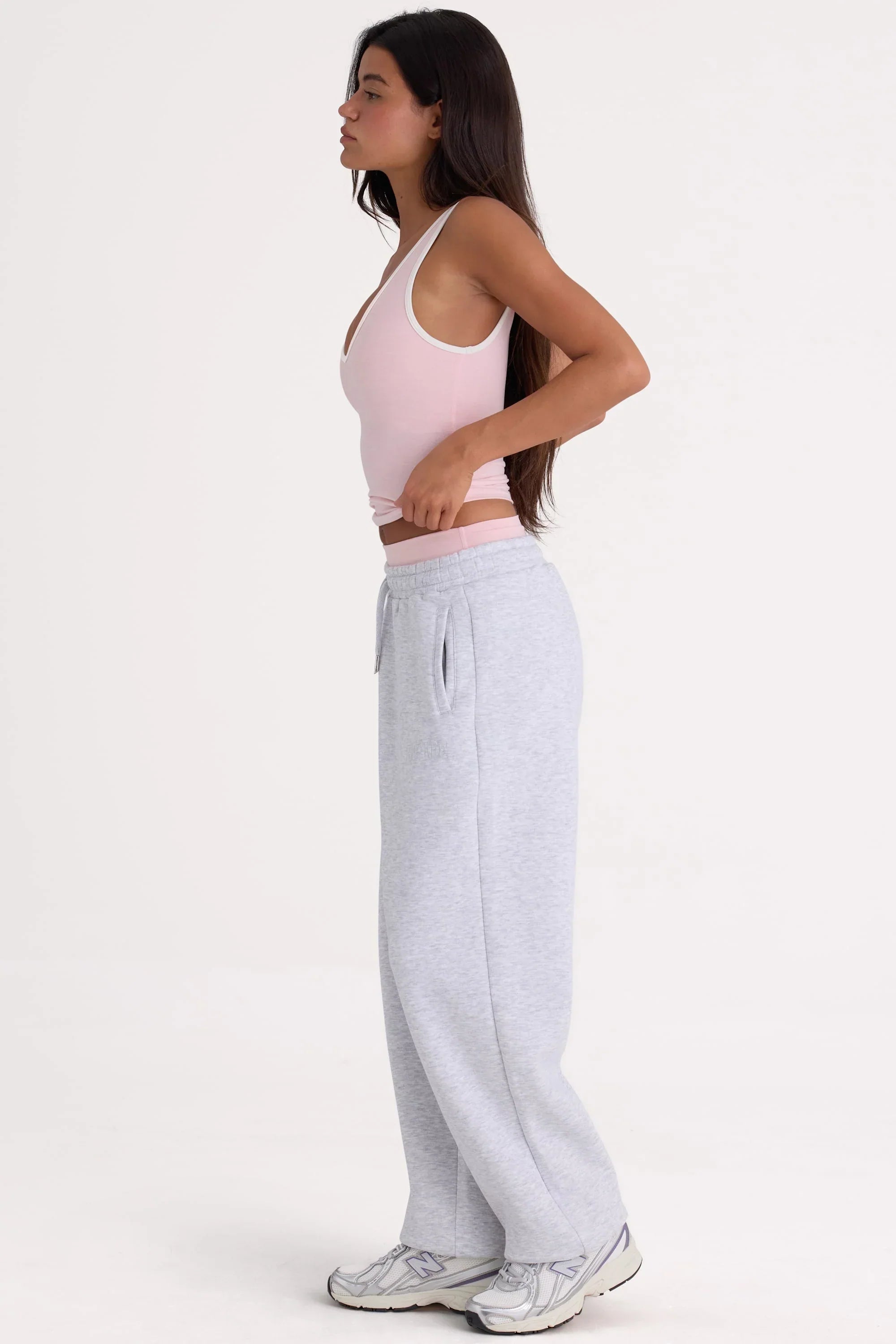 Brushed Cotton Jersey Mid Rise Relaxed Joggers in Grey Marl