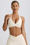 Brushed Jersey V Neck Sports Bra in Vanilla