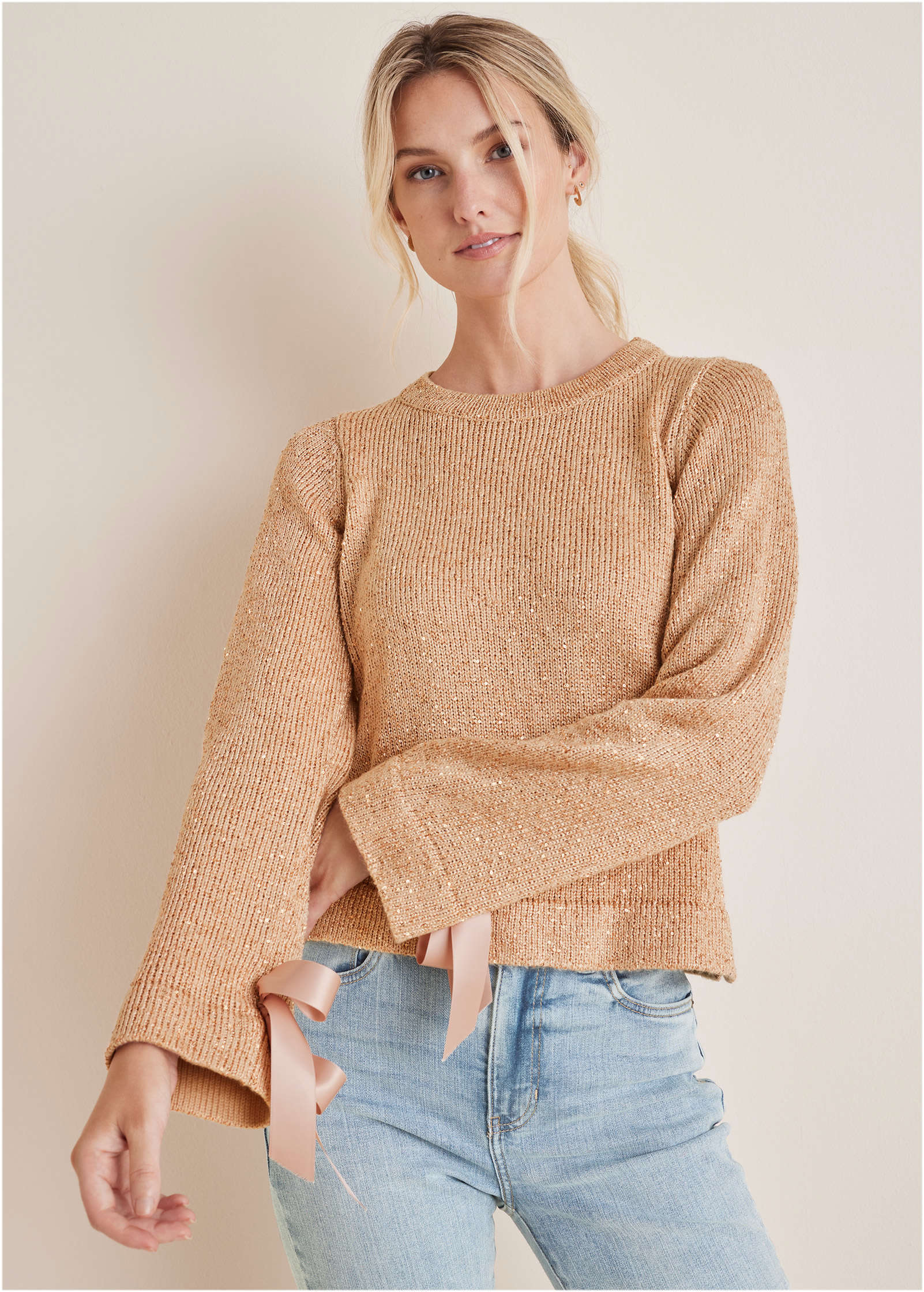 Glitter Knit Sweater Cream Tan