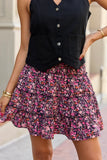 Through The Garden Black Pink Floral Mini Skort