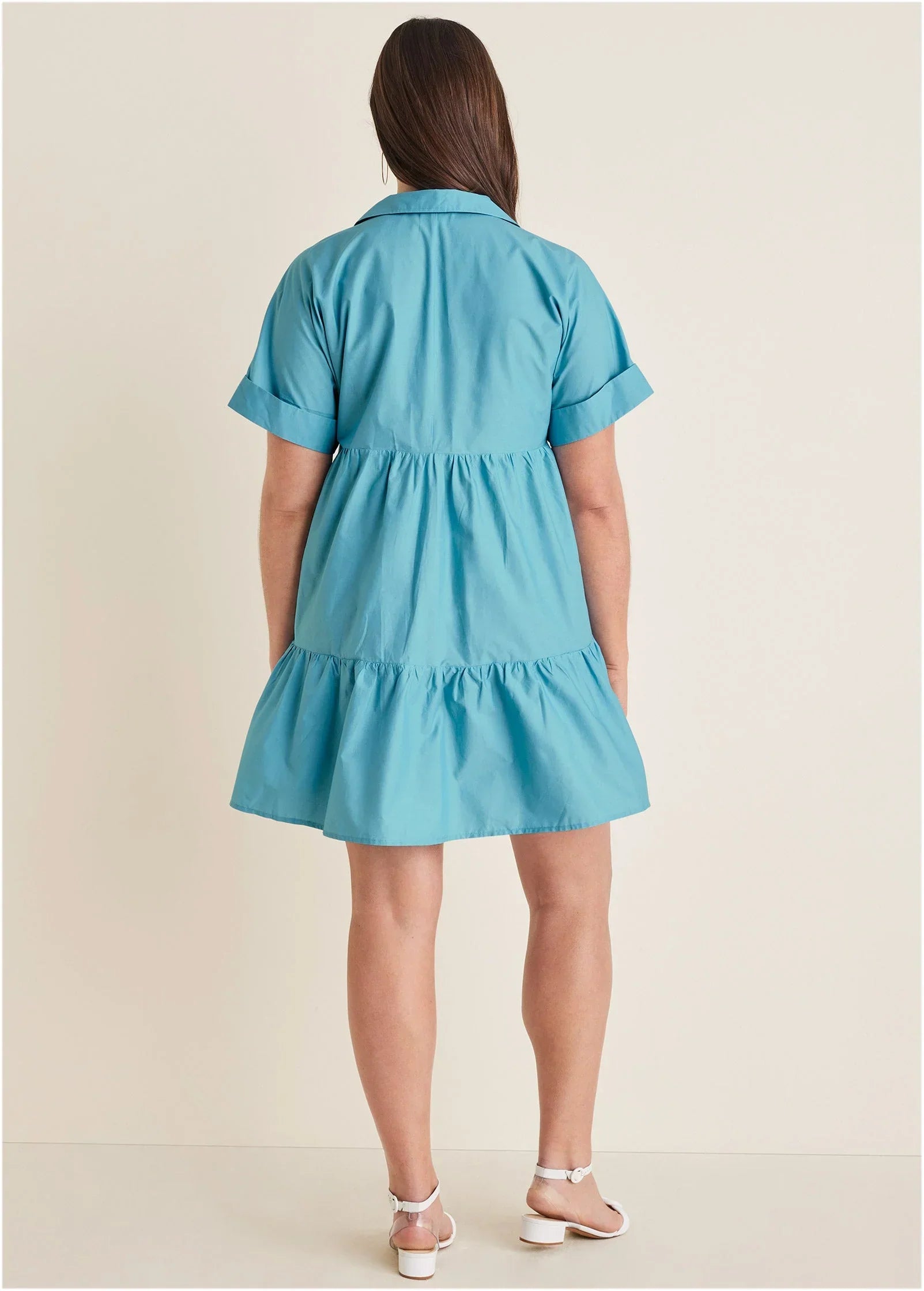 Cotton Poplin Tiered Dress Blue