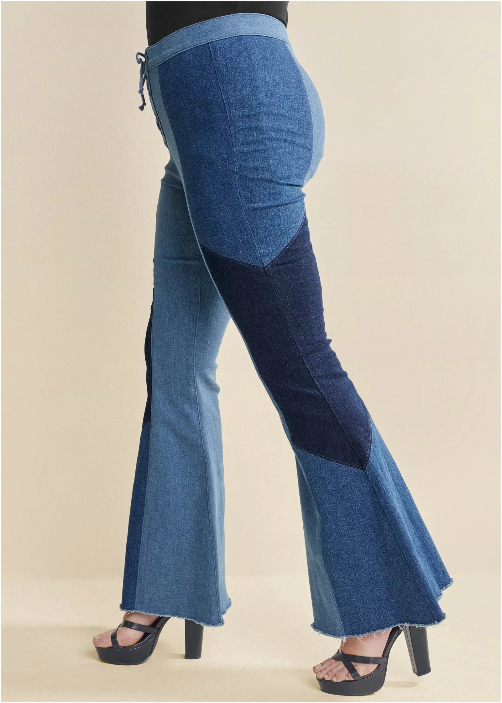 Color Block Flare Jeans Denim Multi