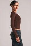 V Neck Long Sleeve Top in Chocolate Brown