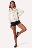Terry Towelling Zip Up Cropped Sweatshirt in Ivory