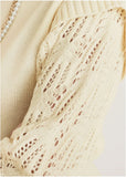 Pointelle Sleeve Crew Neck Off White