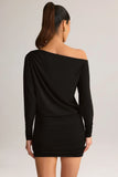 Modal Off Shoulder Wrap Mini Dress in Black