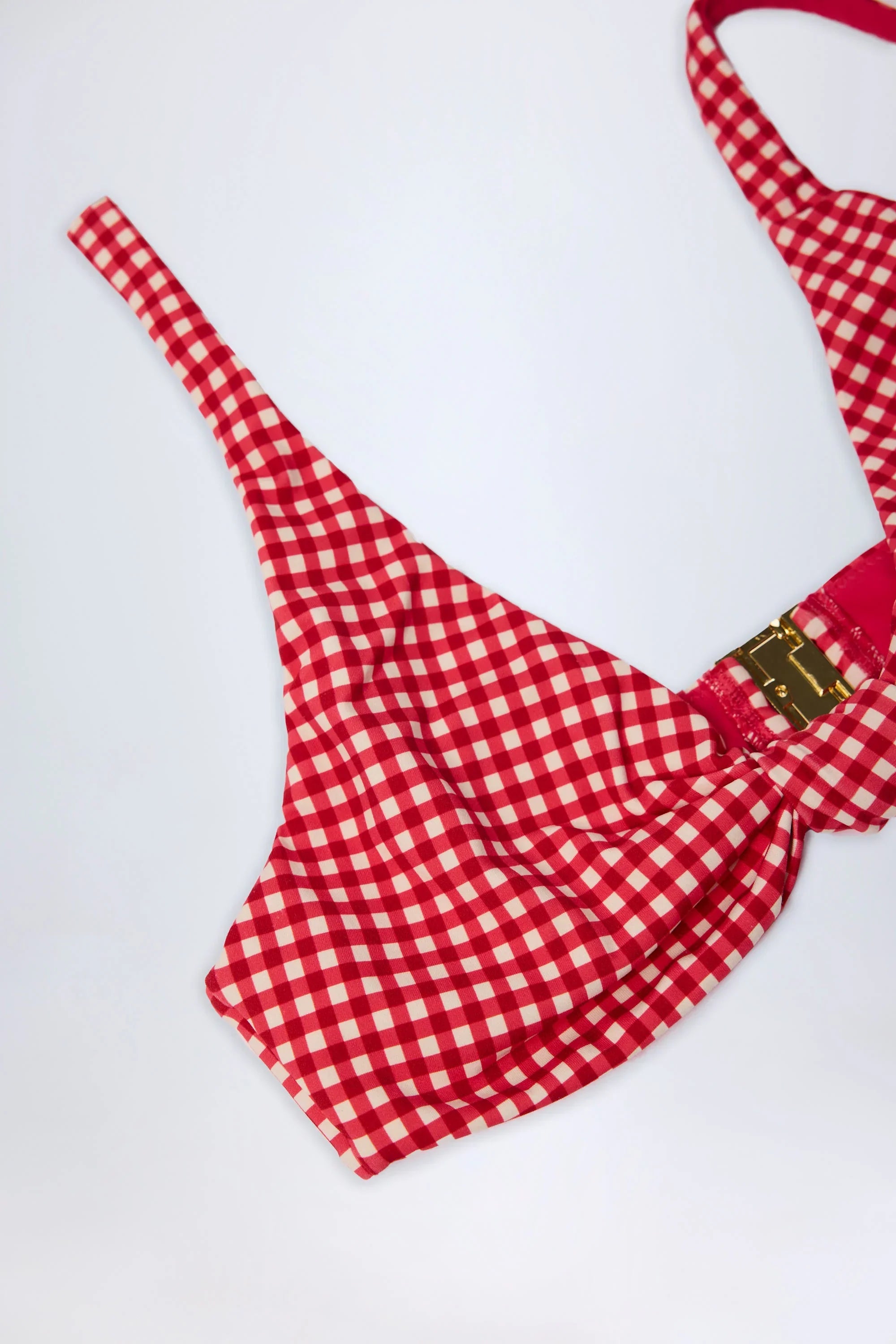 Knot Detail Bikini Top in Red Gingham