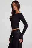 Modal Boat Neck Long Sleeve Top in Black
