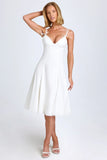 Bow Detail A Line Midi Dress in White