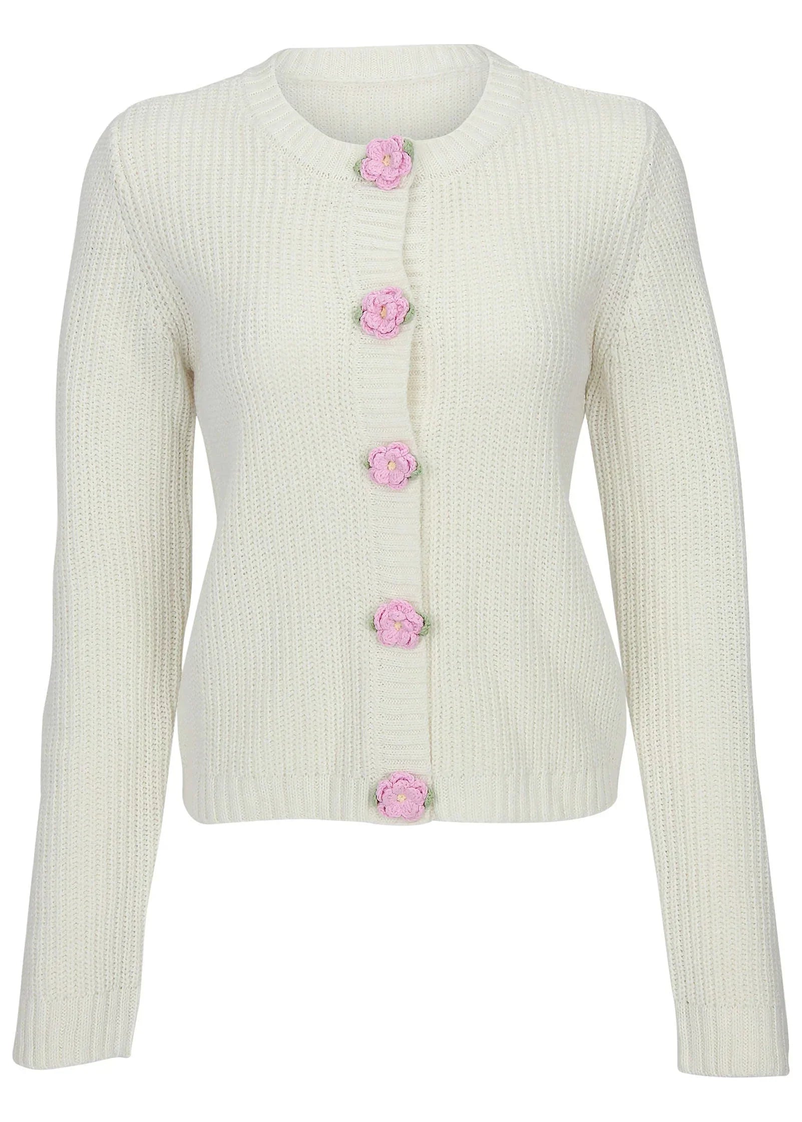 Rose Button Cardigan Off White