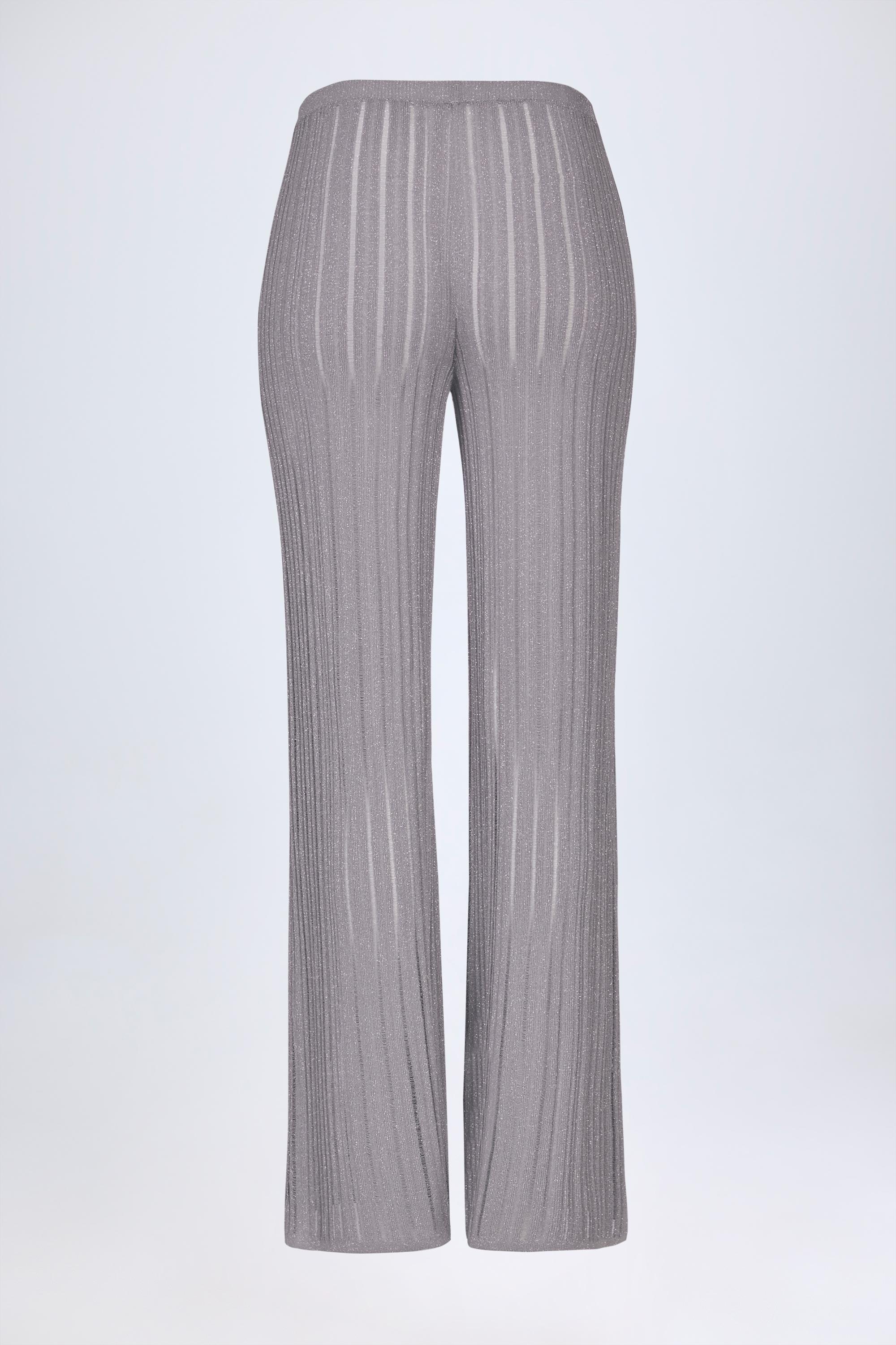 Mid Rise Flared Trousers in Silver