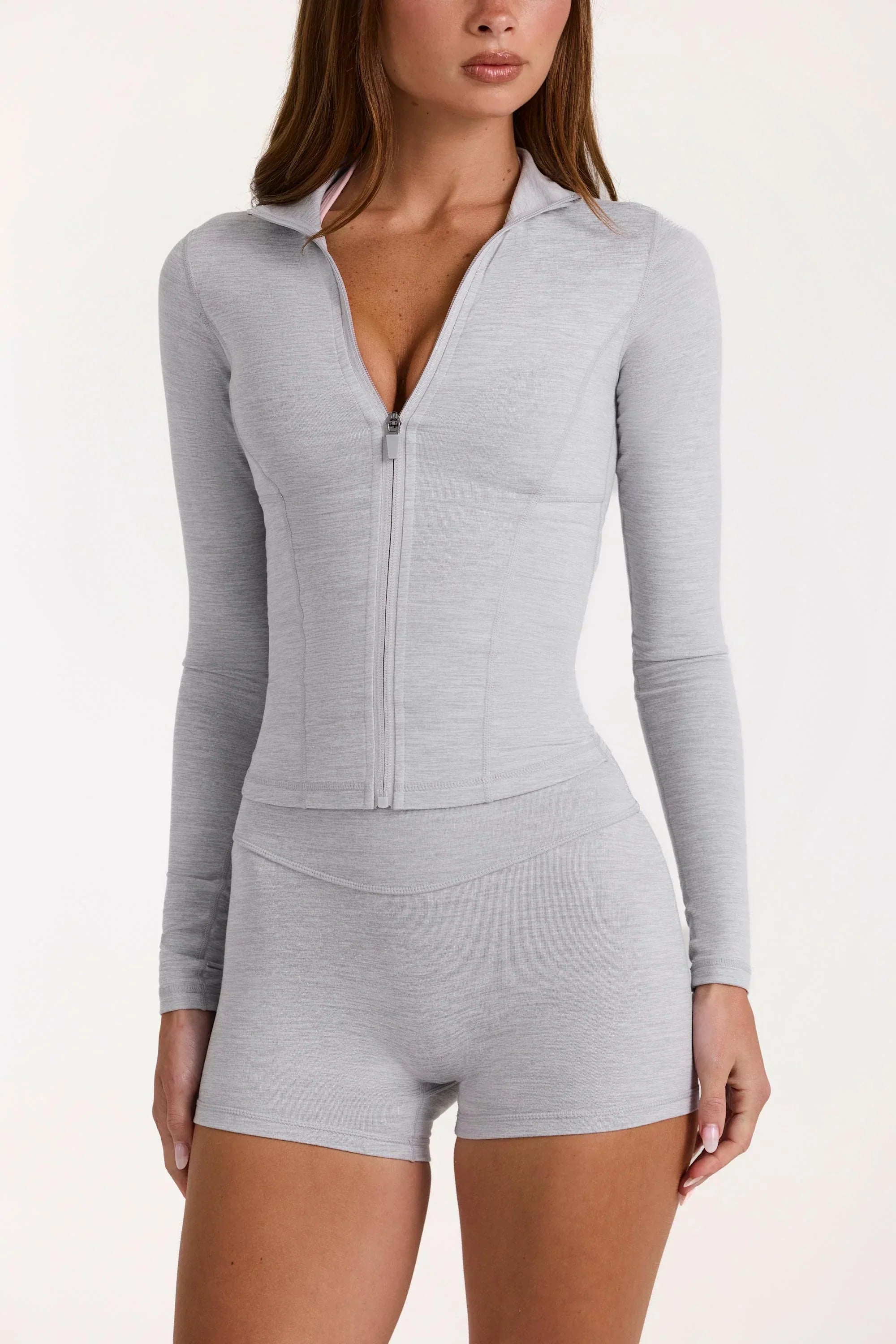 Soft Active Zip Up Jacket in Grey Marl