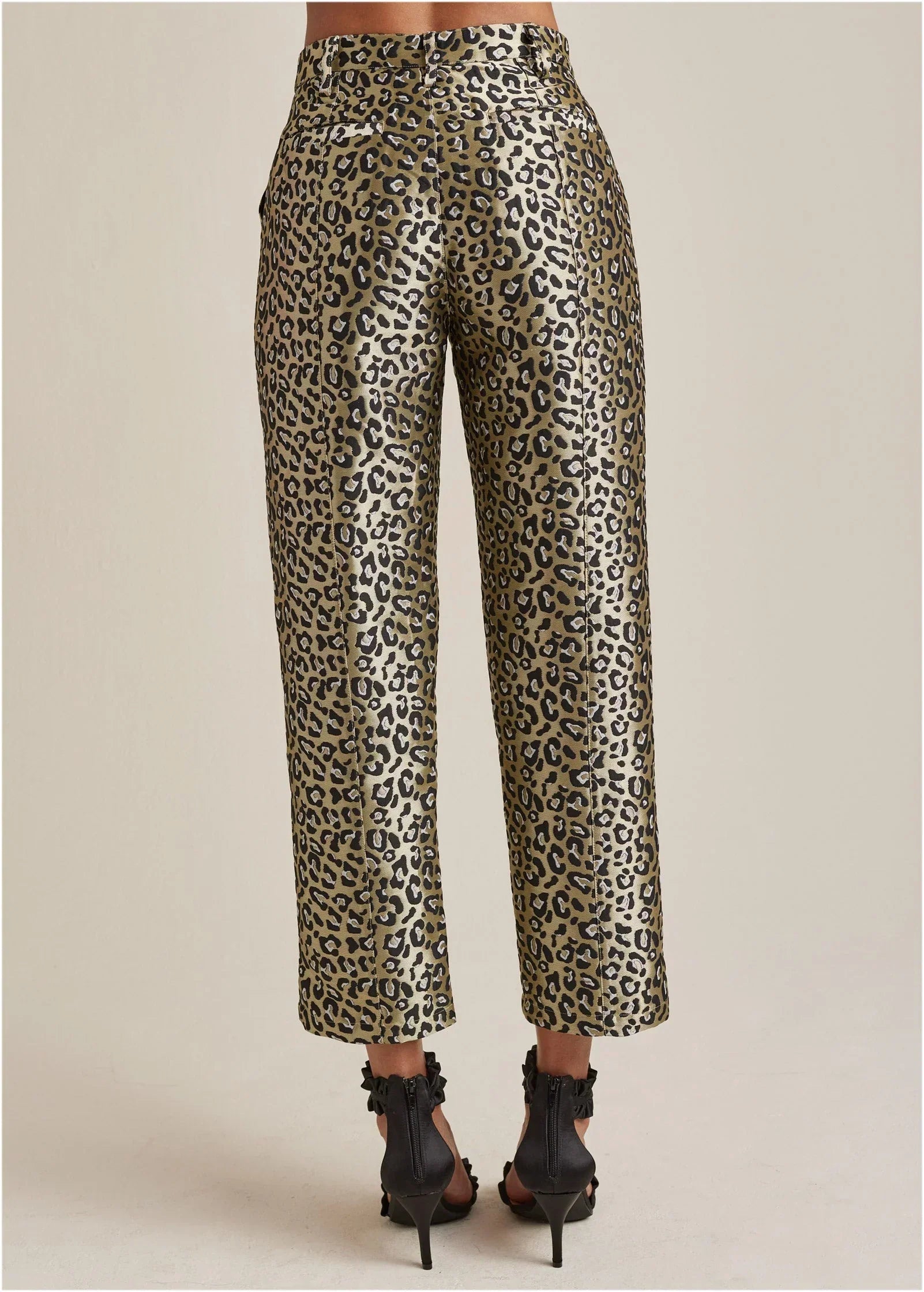 Jacquard Slit Hem Pants Black Gold