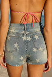 Star Print Raw Edge Denim Shorts