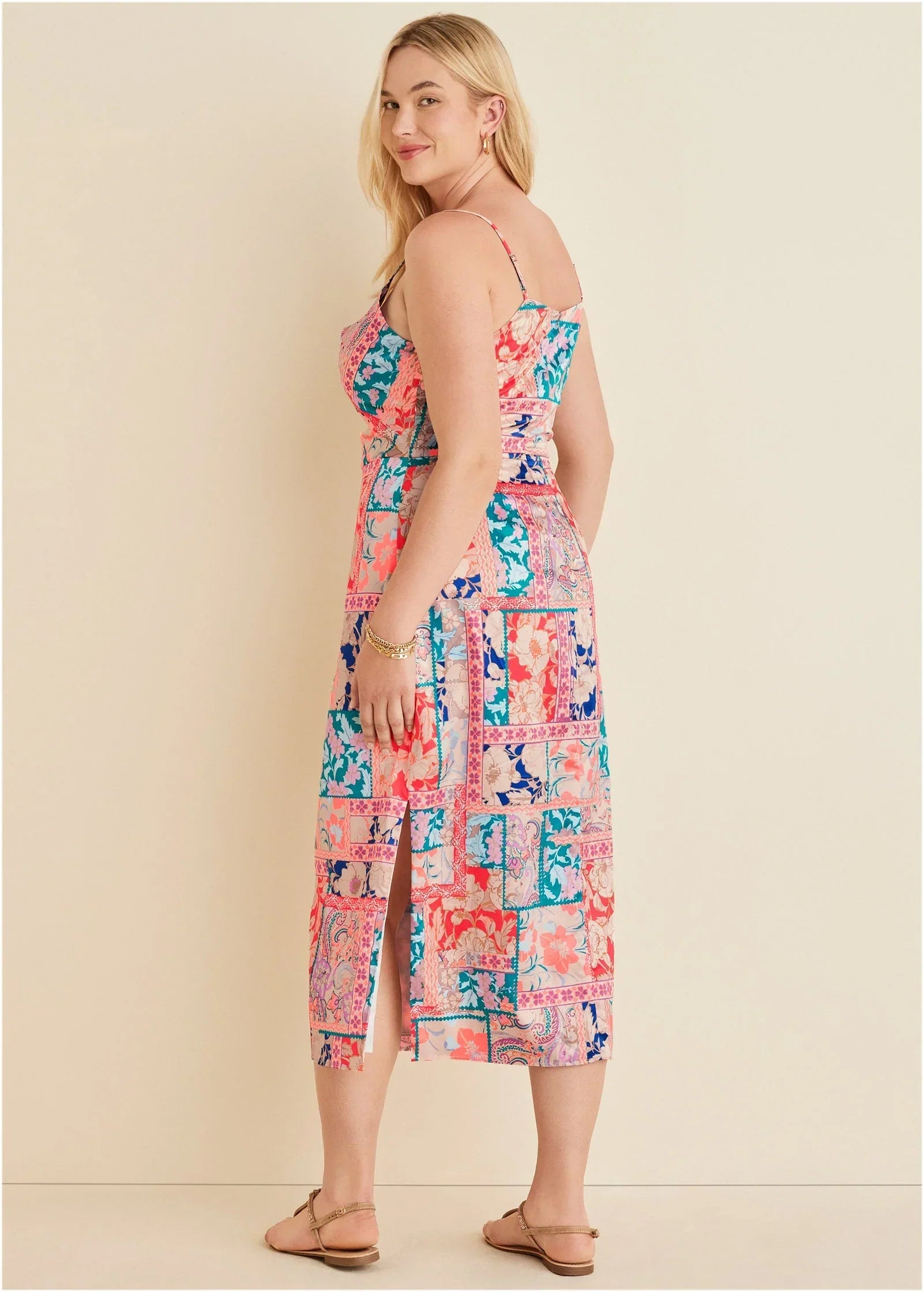 Cowl Neck Slip Dress Venetian Patchwork