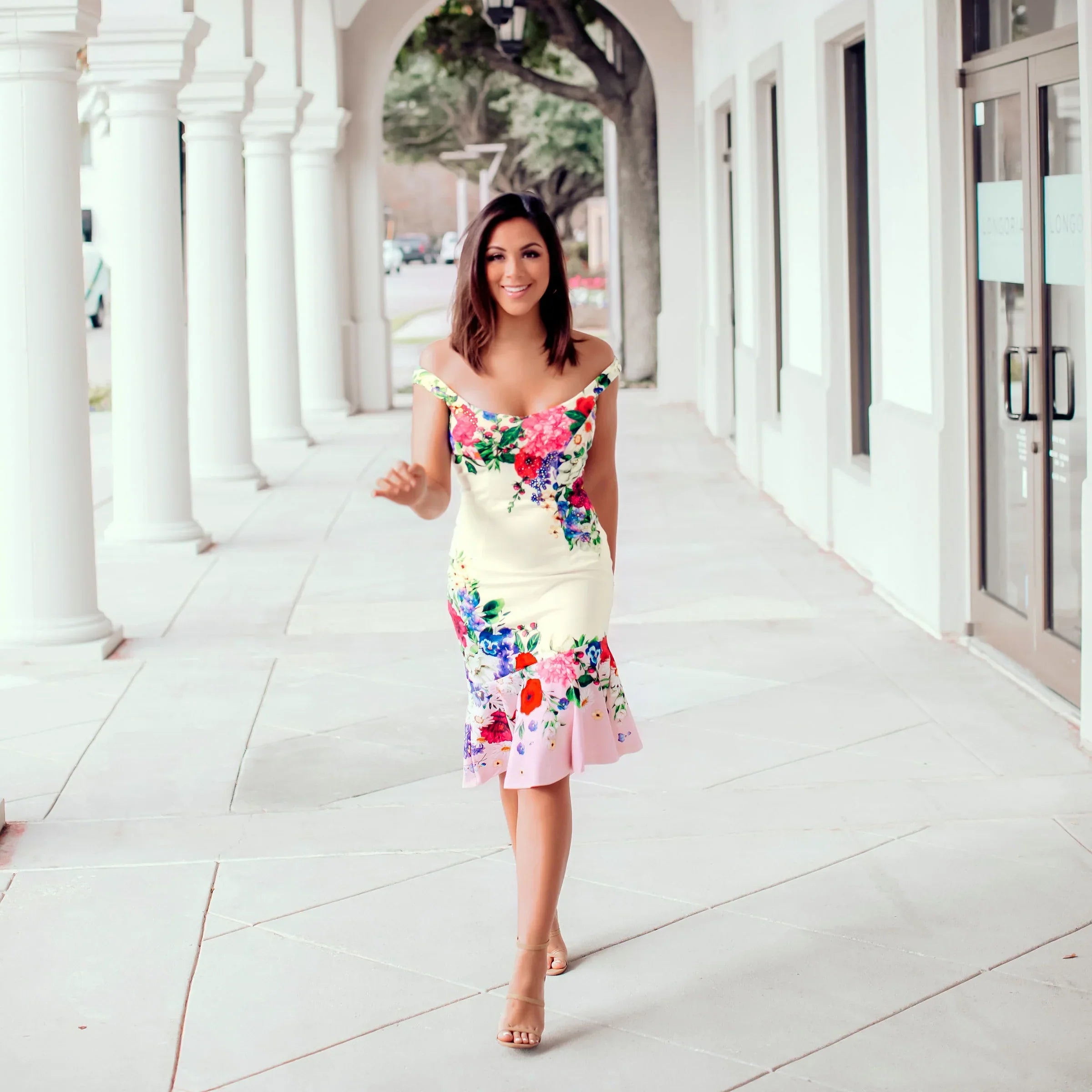 Ruffle Trim Detail Dress White Multi