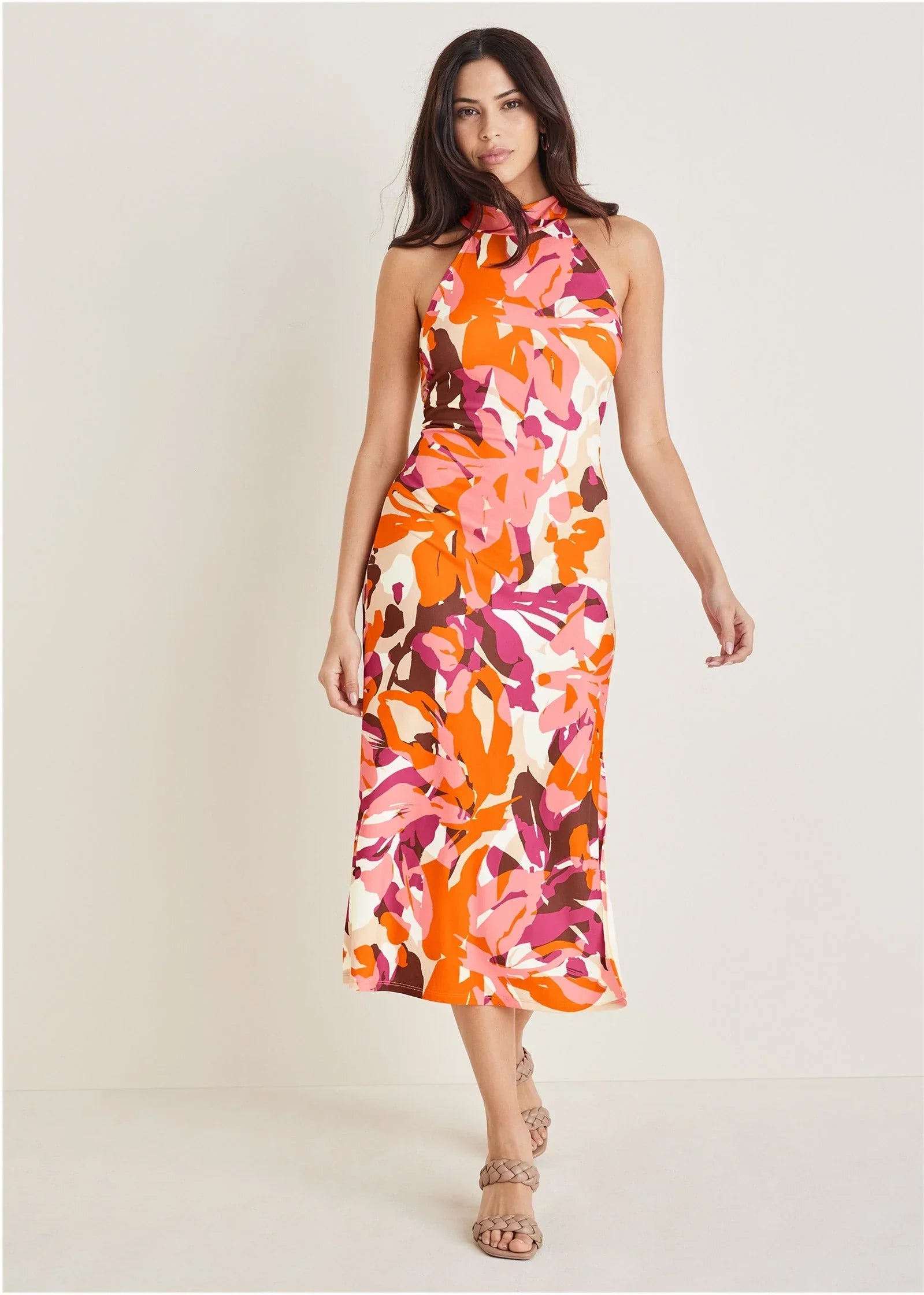 High Neck Midi Dress Desert Floral