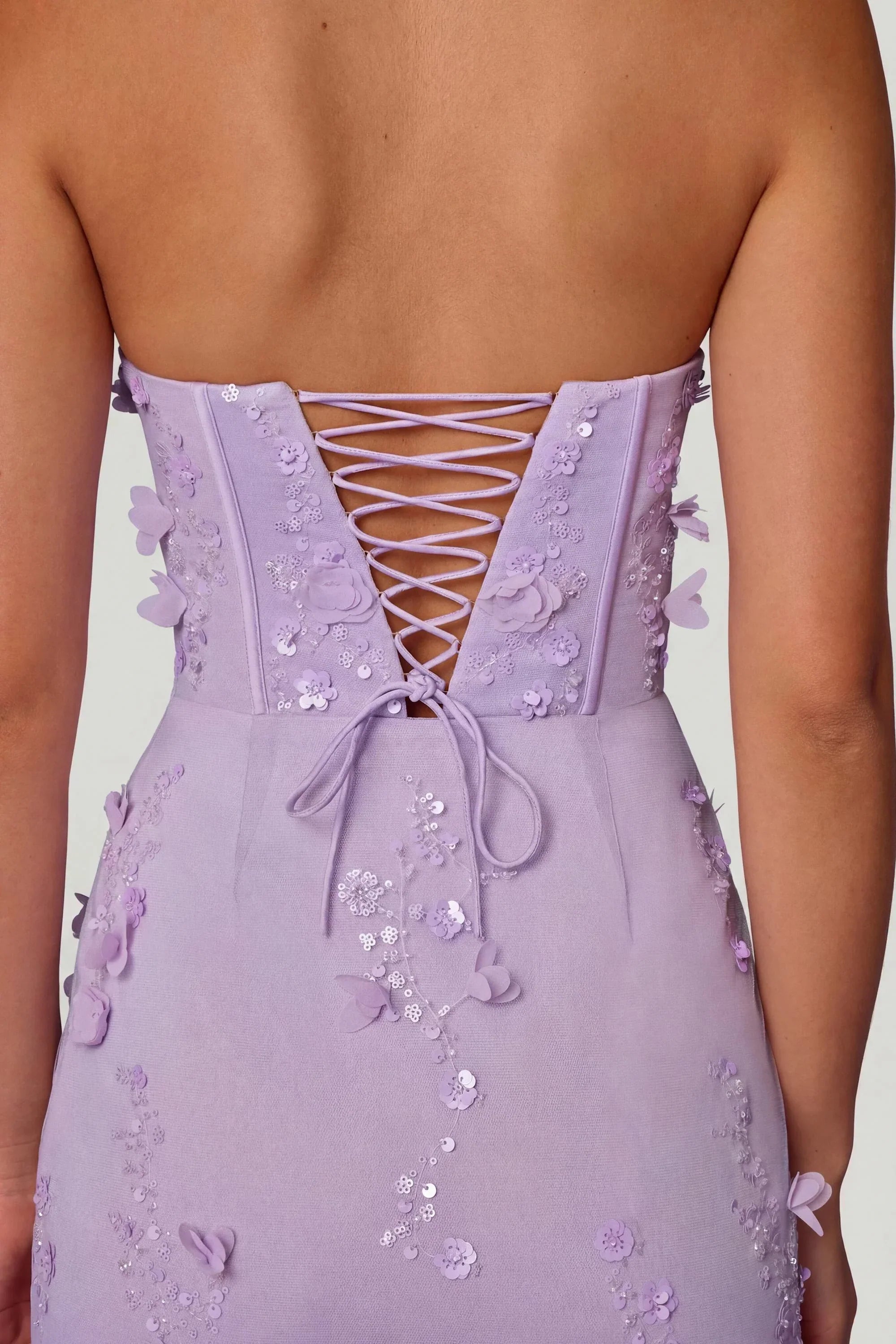 Lace Up Corset Maxi Dress in Lilac