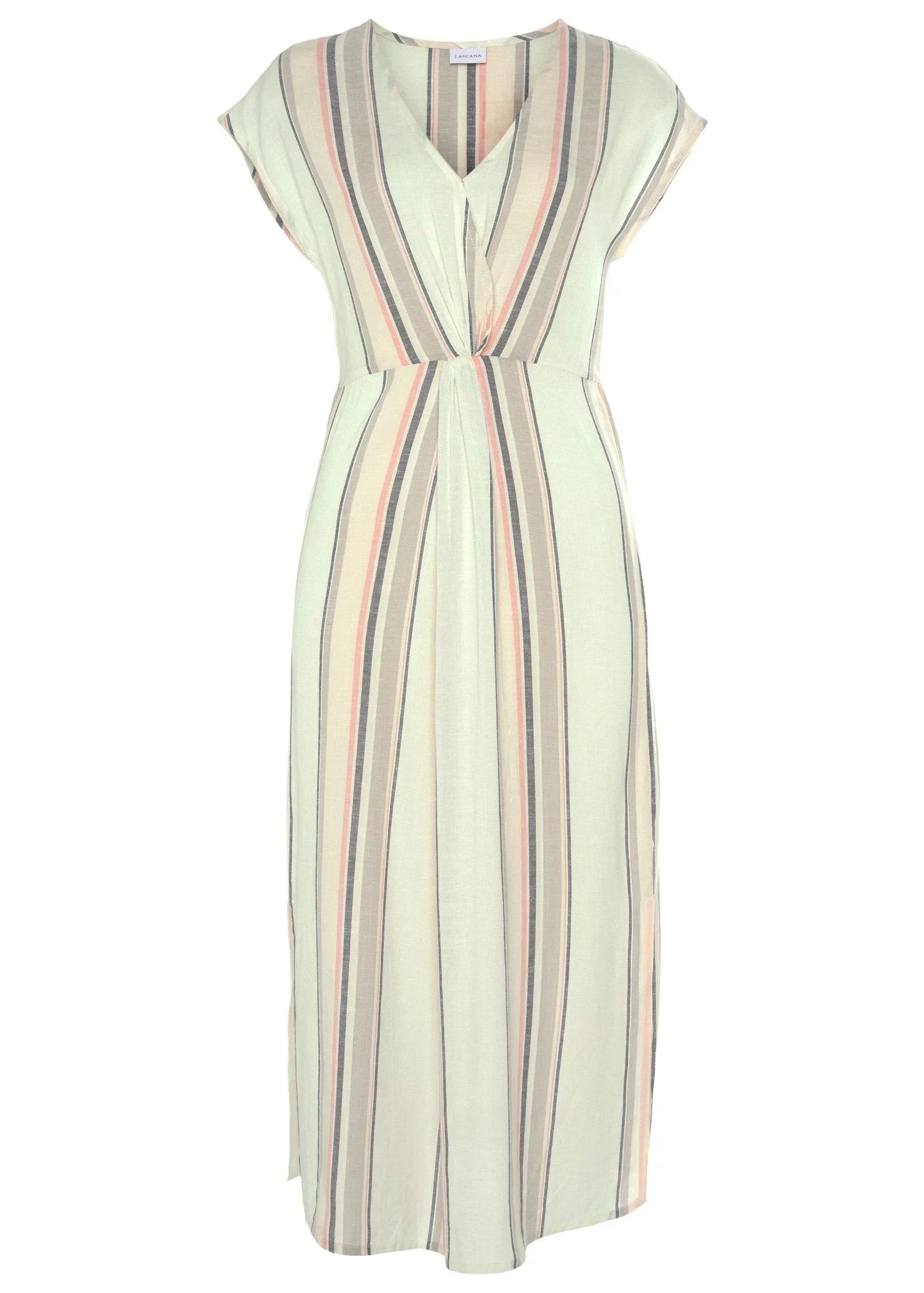V Neck Faux Wrap Dress White Multi