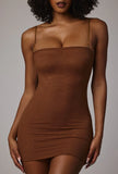 Soft Sheer Mesh Bandeau Mini Slip Dress in Mocha