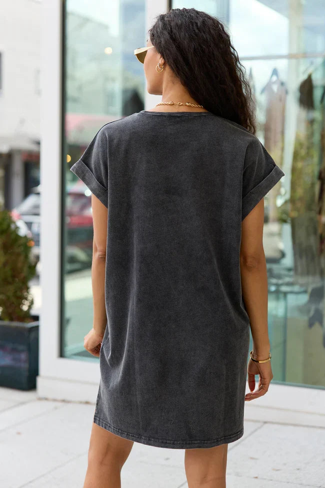 River Black Acid Wash T Shirt Dress