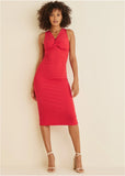 Twist Front Midi Dress Red