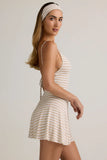 Modal Ribbed Tie Back A Line Mini Dress in Pink Yellow Stripe