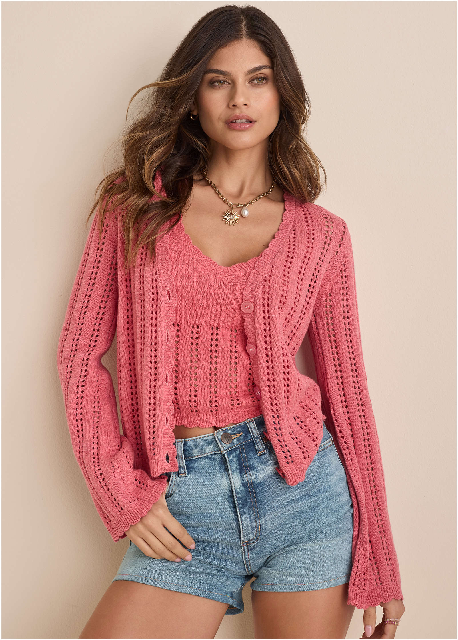 Pointelle Bell Cardigan Paradise Pink
