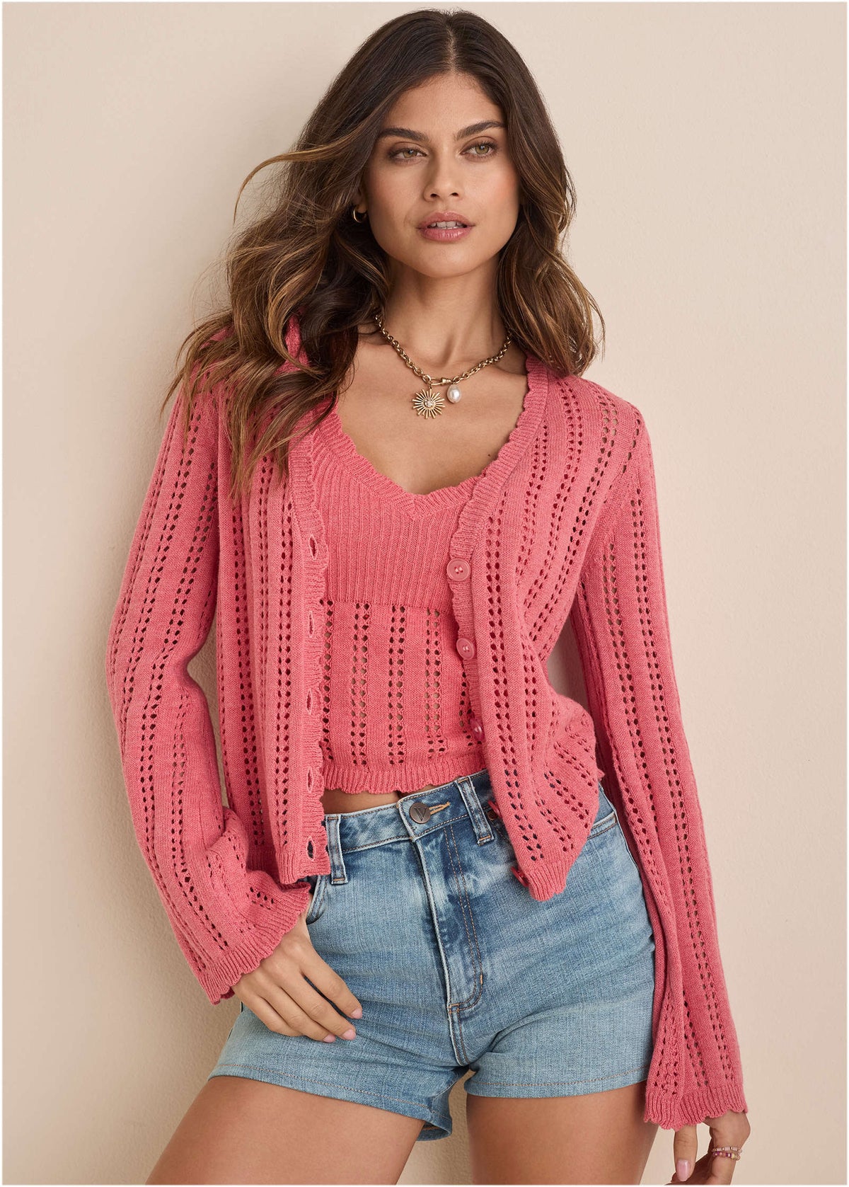 Pointelle Bell Cardigan Paradise Pink