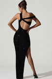 Embellished Asymmetric Cut Out Gown in Black