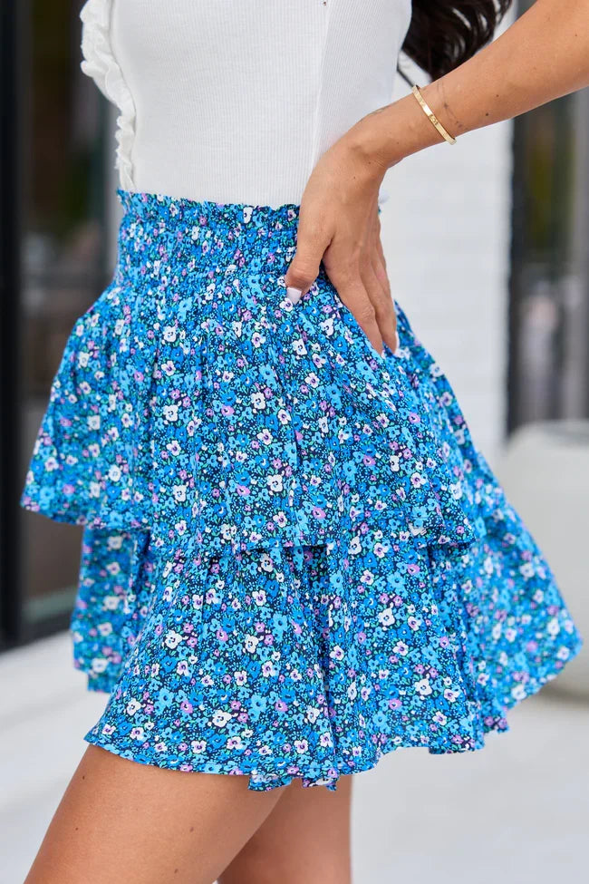 Breezy Navy Floral Tiered Skort