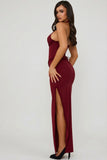 Halterneck Lace Up Corset Maxi Dress in Berry Red