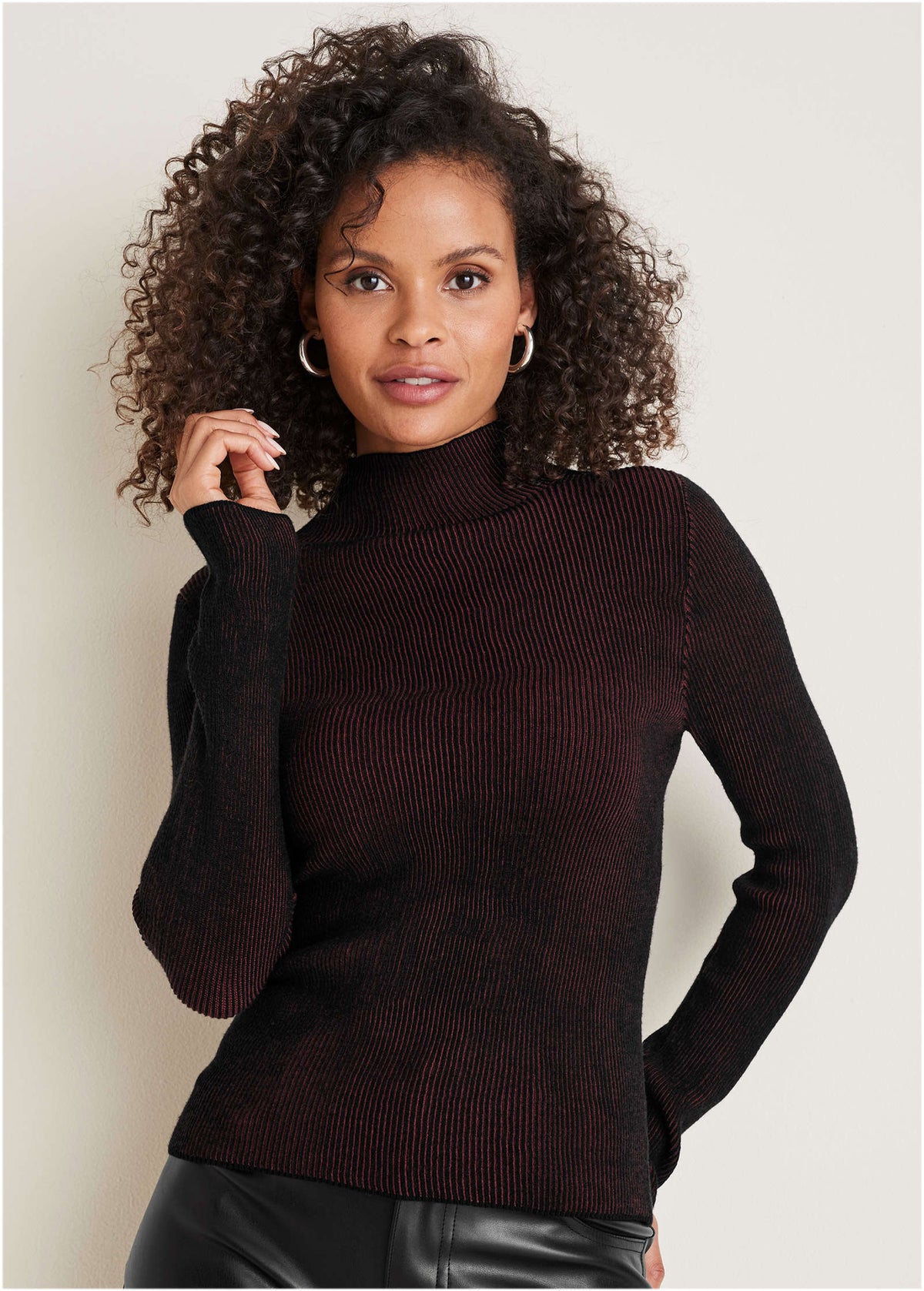 Plaited Long Sleeve Sweater Wine