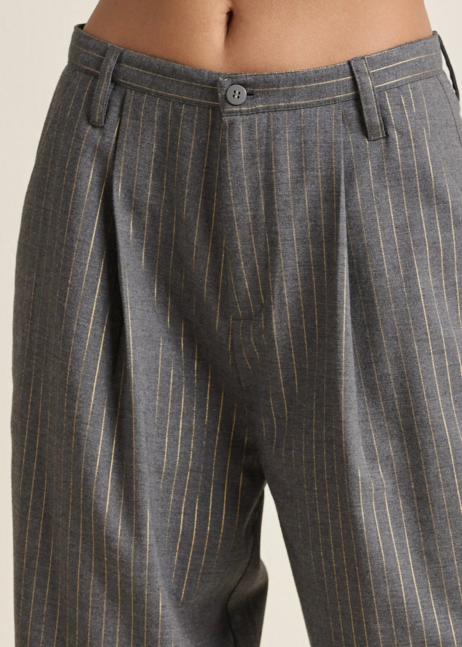 Stripe Wide Leg Trousers Grey Gold