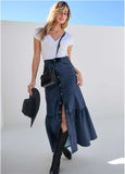 Denim Button Down Skirt Dark Wash